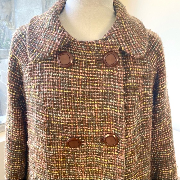 Kimchi & Blue Wool Blend Tweed Coat in Multicolor Brown Plaid, Size M - Picture 5 of 14